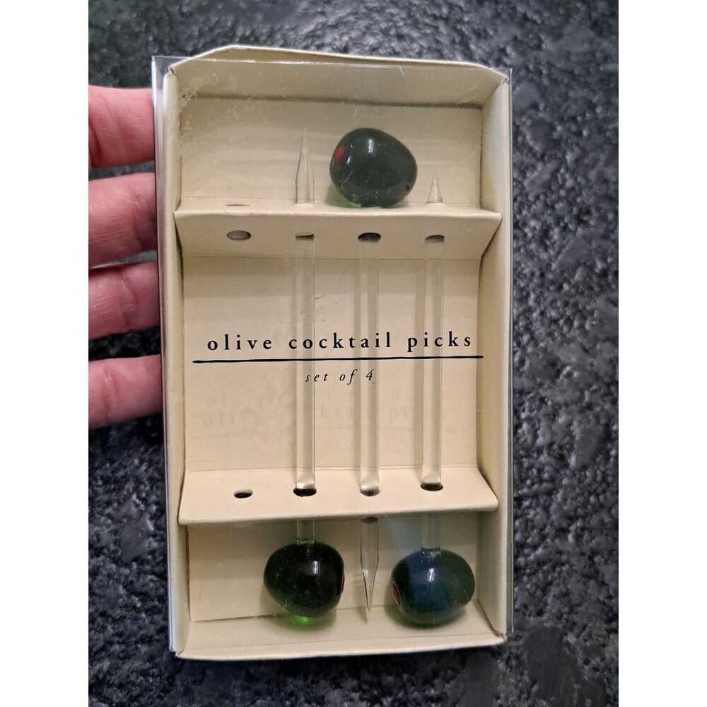 Pier 1 Cocktail Olive Picks Glass Martini Garnish Sticks Lot of 3